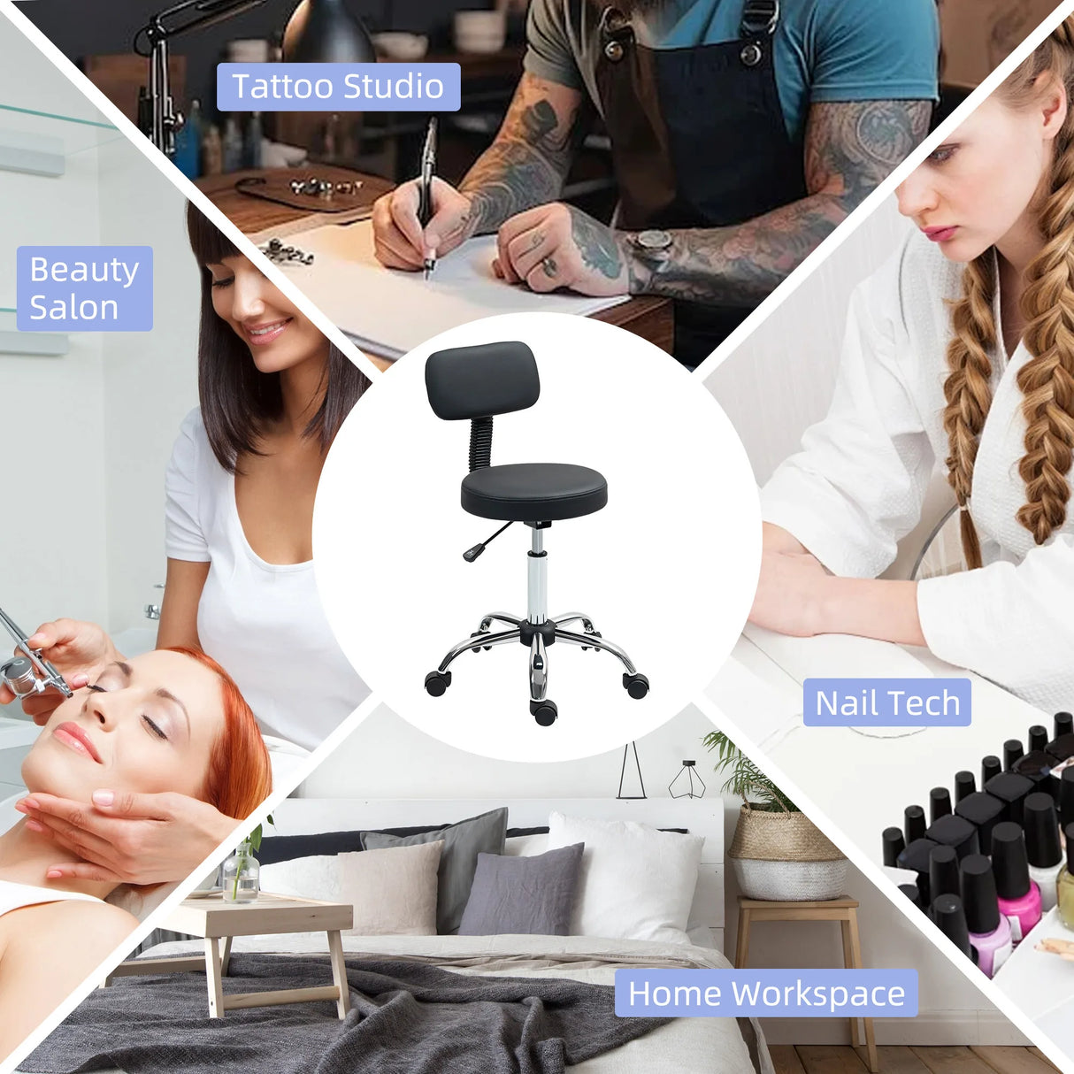 HOMCOM 360 Swivel Seat Salon Stool - Black