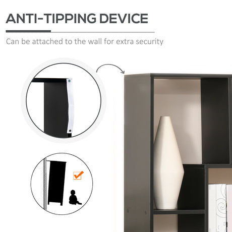 HOMCOM 8-Tier Freestanding Bookcase w/ Melamine Surface Anti-Tipping Foot Pads Home Display Storage Grid Stand Bedroom Living Room Furniture Modern Style - Black