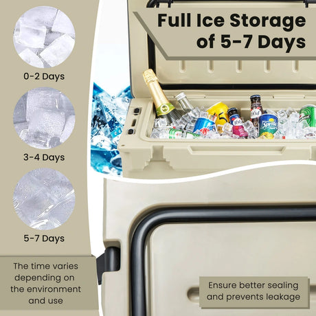 28L Rotomolded Cooler Insulated Portable Ice Chest-Tan