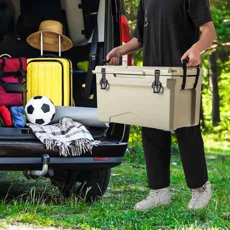 28L Rotomolded Cooler Insulated Portable Ice Chest-Tan