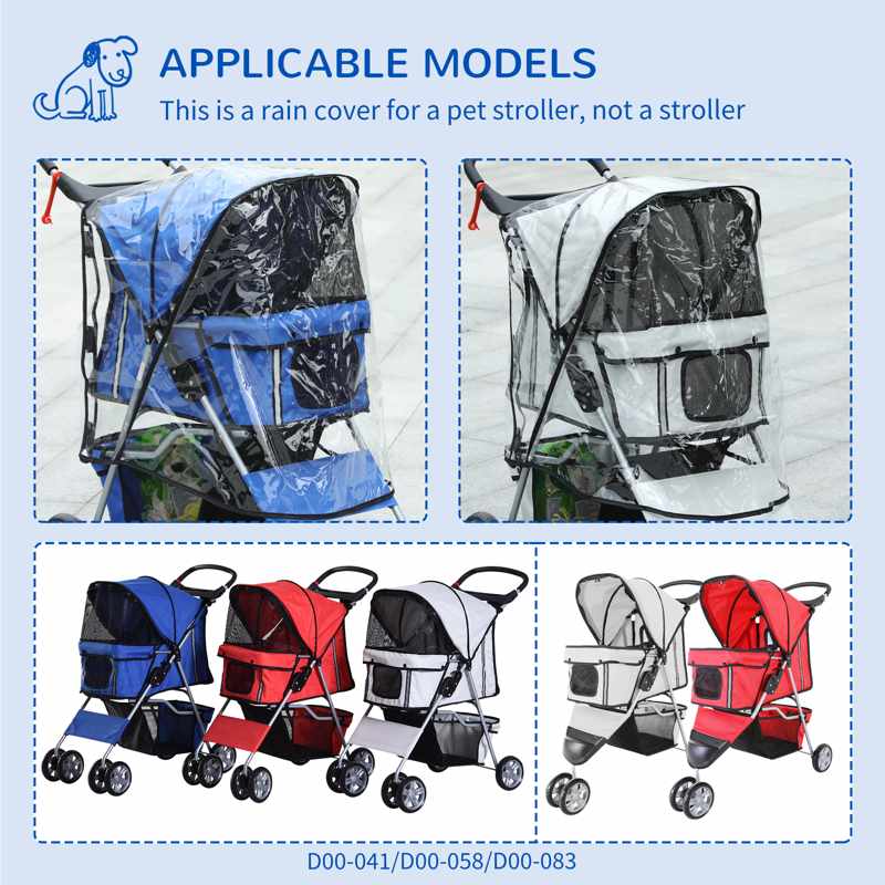 PawHut Dog Stroller Rain Cover, Cover for Dog Pram Stroller Buggy w/ Rear Side Entry