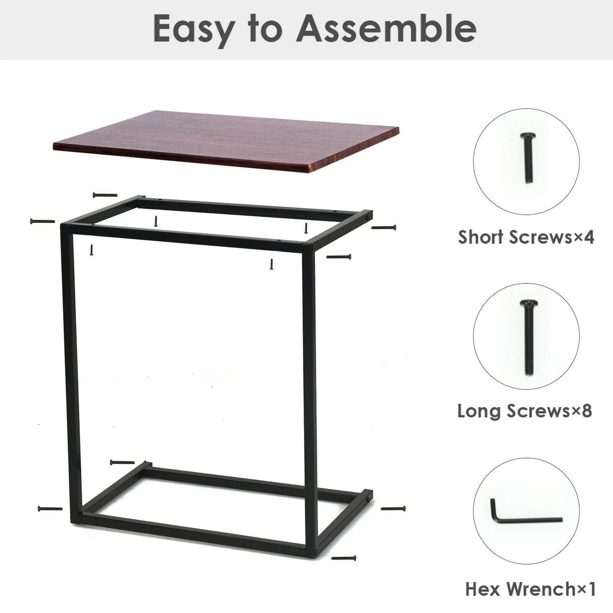 Industrial Styled C Shaped Side, End Table-Coffee