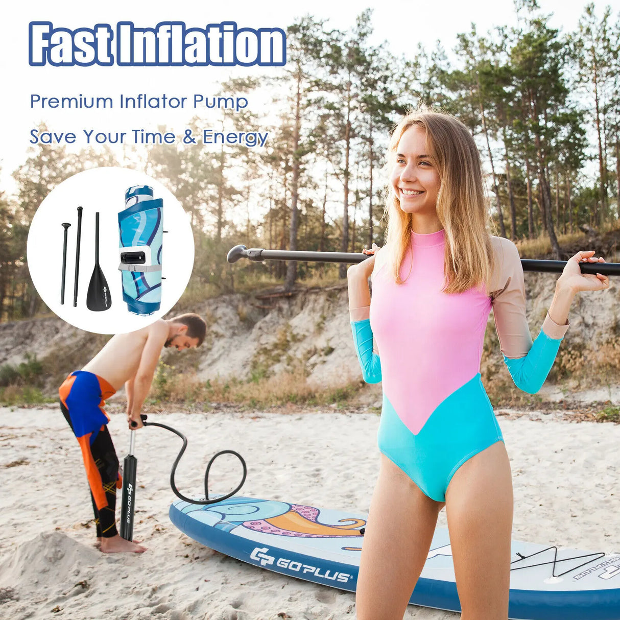 11 ft Inflatable Stand Up Paddle Board Surfboard with Aluminum Paddle Pump-11 ft