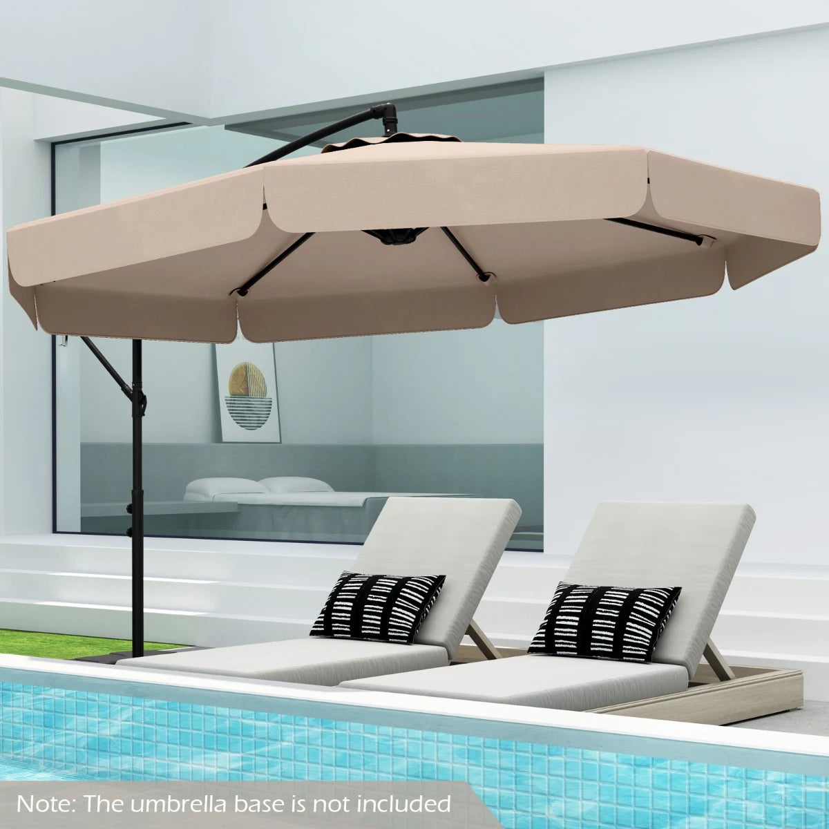 Patio Cantilever Offset Hanging Umbrella with Cover Easy Tilt Adjustment-Beige