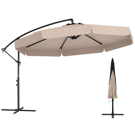 Patio Cantilever Offset Hanging Umbrella with Cover Easy Tilt Adjustment-Beige