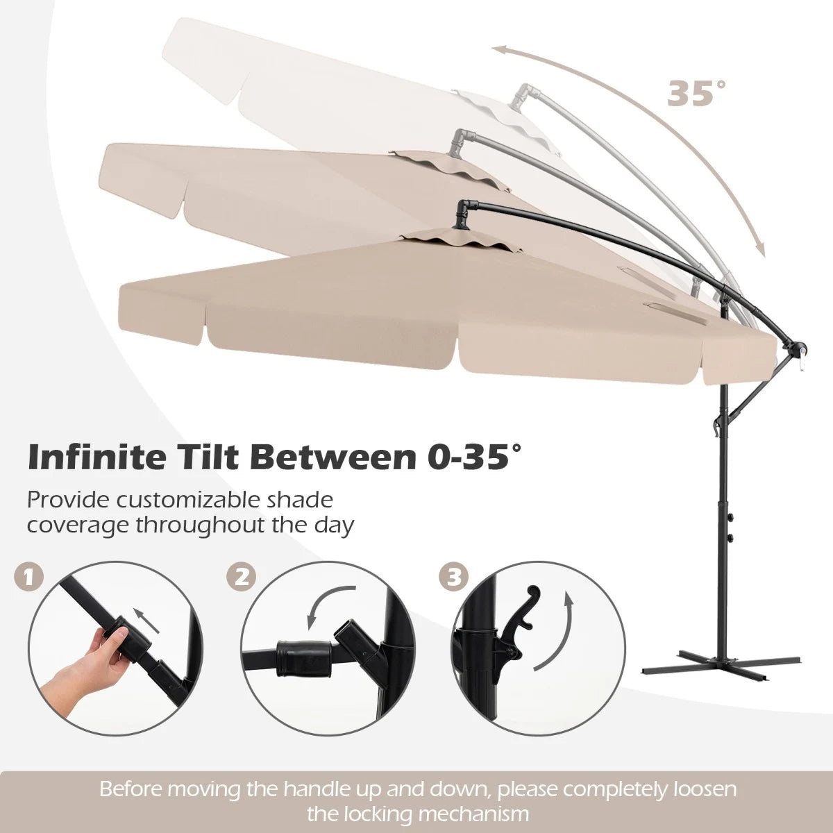 Patio Cantilever Offset Hanging Umbrella with Cover Easy Tilt Adjustment-Beige