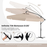 Patio Cantilever Offset Hanging Umbrella with Cover Easy Tilt Adjustment-Beige