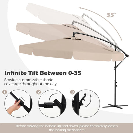Patio Cantilever Offset Hanging Umbrella with Cover Easy Tilt Adjustment-Beige