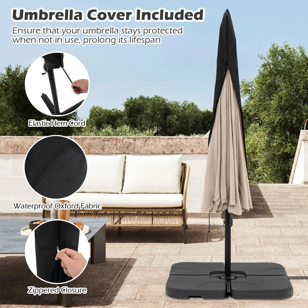Patio Cantilever Offset Hanging Umbrella with Cover Easy Tilt Adjustment-Beige