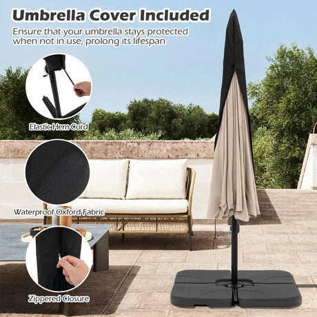 Patio Cantilever Offset Hanging Umbrella with Cover Easy Tilt Adjustment-Beige