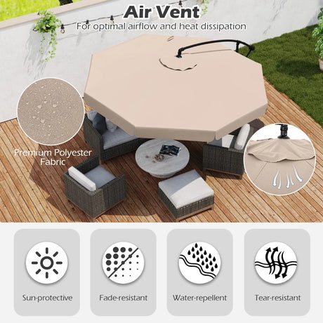 Patio Cantilever Offset Hanging Umbrella with Cover Easy Tilt Adjustment-Beige