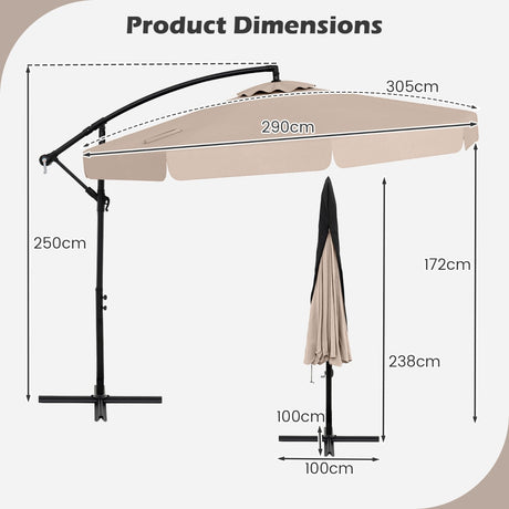 Patio Cantilever Offset Hanging Umbrella with Cover Easy Tilt Adjustment-Beige