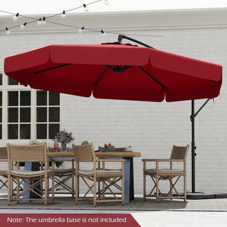 Patio Cantilever Offset Hanging Umbrella with Cover Easy Tilt Adjustment-Red