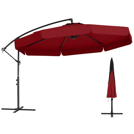 Patio Cantilever Offset Hanging Umbrella with Cover Easy Tilt Adjustment-Red