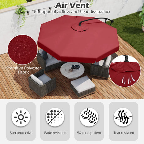 Patio Cantilever Offset Hanging Umbrella with Cover Easy Tilt Adjustment-Red