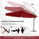 Patio Cantilever Offset Hanging Umbrella with Cover Easy Tilt Adjustment-Red