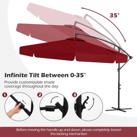Patio Cantilever Offset Hanging Umbrella with Cover Easy Tilt Adjustment-Red