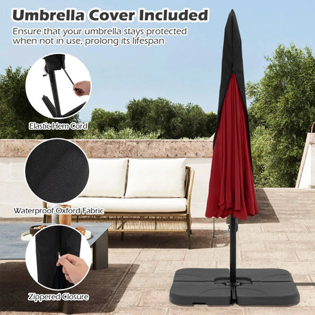 Patio Cantilever Offset Hanging Umbrella with Cover Easy Tilt Adjustment-Red