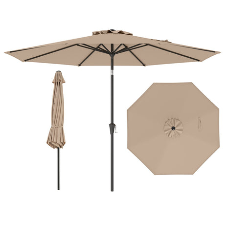 290 CM Patio Umbrella with Crank and 8 Sturdy Ribs for Garden Yard-Coffee