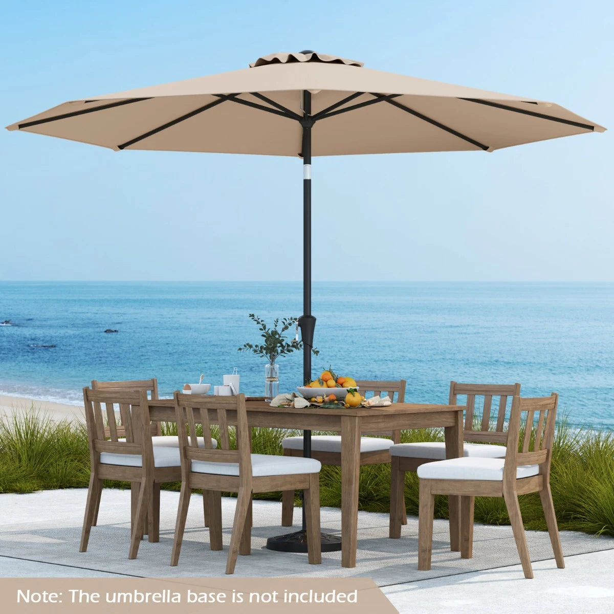 290 CM Patio Umbrella with Crank and 8 Sturdy Ribs for Garden Yard-Coffee
