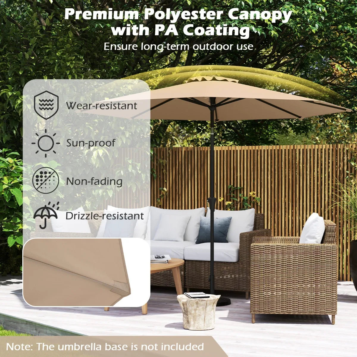 290 CM Patio Umbrella with Crank and 8 Sturdy Ribs for Garden Yard-Coffee