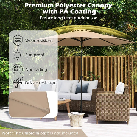 290 CM Patio Umbrella with Crank and 8 Sturdy Ribs for Garden Yard-Coffee