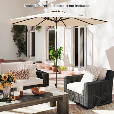 290 CM Patio Umbrella with Crank and 8 Sturdy Ribs for Garden Yard-Beige
