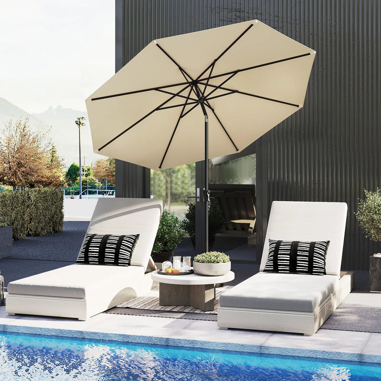 290 CM Patio Umbrella with Crank and 8 Sturdy Ribs for Garden Yard-Beige
