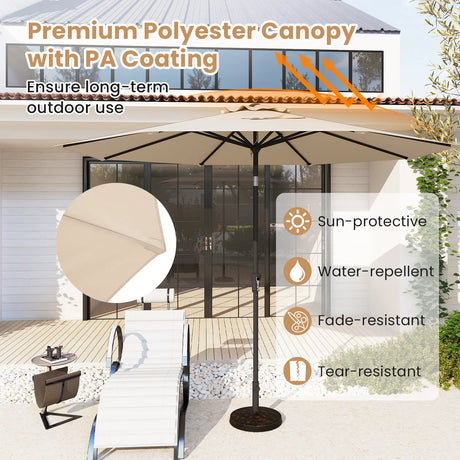 290 CM Patio Umbrella with Crank and 8 Sturdy Ribs for Garden Yard-Beige