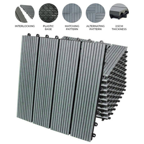 33 x WPC Decking Floor Tiles 30x30cm - Grey