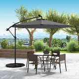 300cm Solar Offset Parasol 40 Lamp Beads Solar Panel Tilt Adjustment Cross Base Crank Gray