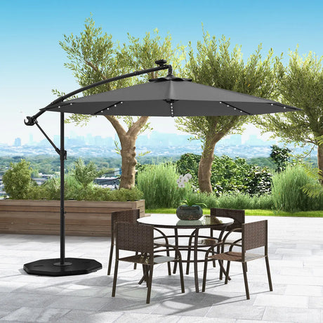300cm Solar Offset Parasol 40 Lamp Beads Solar Panel Tilt Adjustment Cross Base Crank Gray