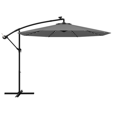 300cm Solar Offset Parasol 40 Lamp Beads Solar Panel Tilt Adjustment Cross Base Crank Gray