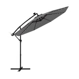300cm Solar Offset Parasol 40 Lamp Beads Solar Panel Tilt Adjustment Cross Base Crank Gray