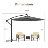 300cm Solar Offset Parasol 40 Lamp Beads Solar Panel Tilt Adjustment Cross Base Crank Gray