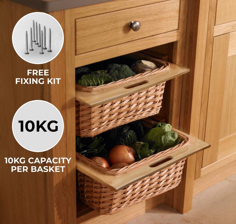 3 x Pull Out Wicker Kitchen Baskets 600mm