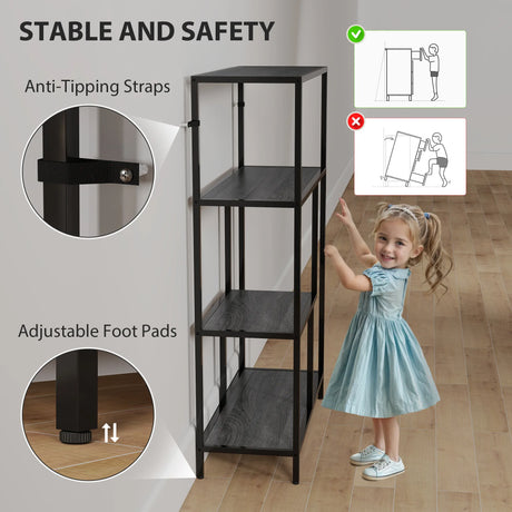 HOMCOM 4-Tier Bookshelf with Open Shelves - Charcoal Grey