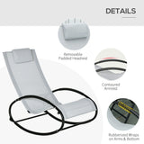 Outsunny Outdoor Rocking Chair Sun Lounger Recliner Rocker with Texteline Fabric Patio Garden Relaxer with Pillow Grey