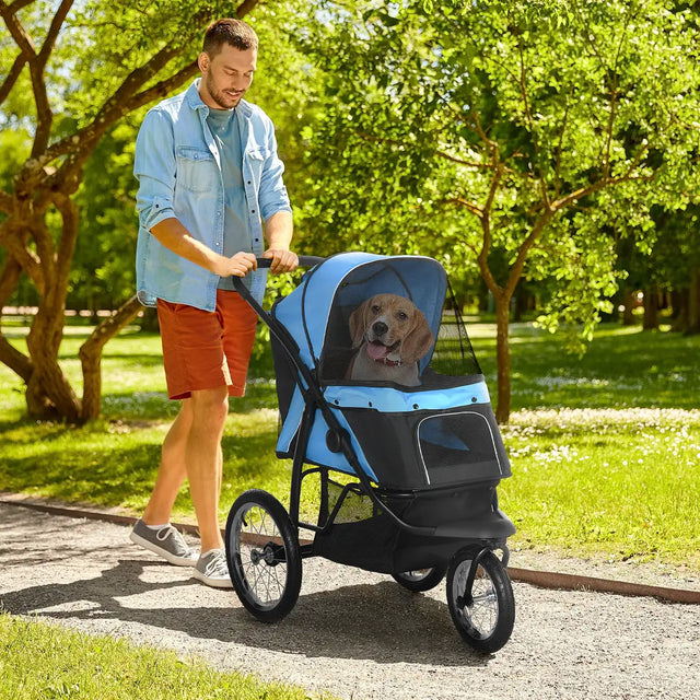 PawHut Foldable Pet stroller, Dog Buggy with Three Wheels, for Small/Medium Dogs, Blue