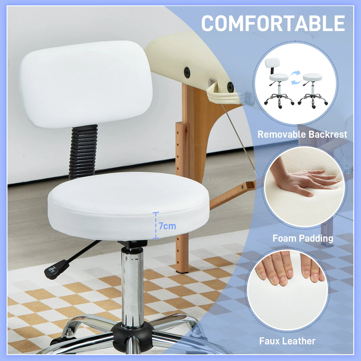 HOMCOM 360 Swivel Seat Salon Stool - White