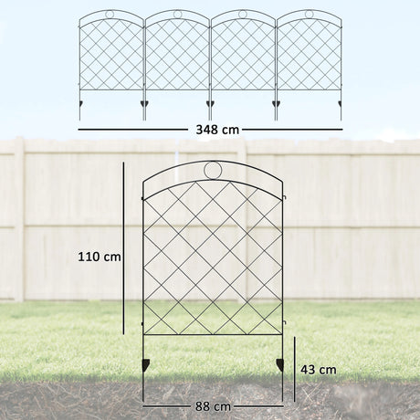 Outsunny Steel Decorative Outdoor Picket Fence Panels Set of 4, Black