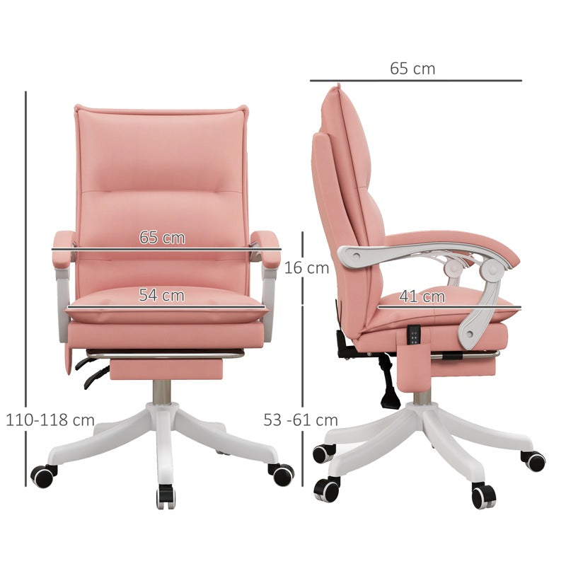 Vinsetto Vibration Massage Office Chair with Heat, Ergonomic Computer Desk Chairs, Faux Leather Desk Chair with Footrest, Armrest and Reclining Backrest, Pink