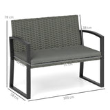 Outsunny Two-Seater Rattan Garden Bench - Grey/Black
