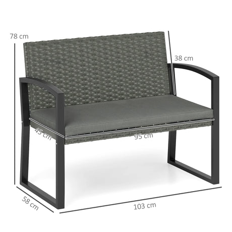 Outsunny Two-Seater Rattan Garden Bench - Grey/Black