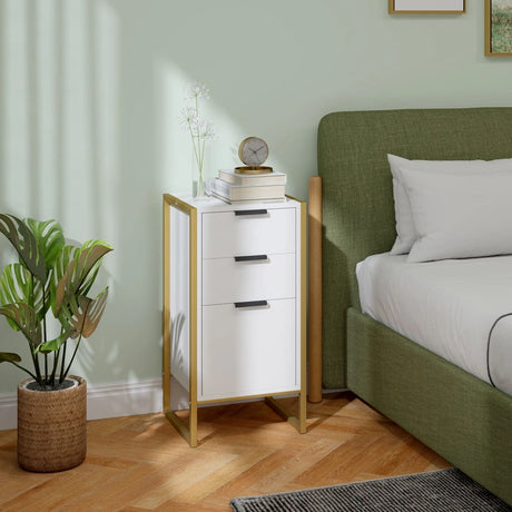 HOMCOM Bedroom Chest of Drawers, Industrial 3-Drawer Dresser, Storage Drawers Unit with Metal Frame for Living Room, White