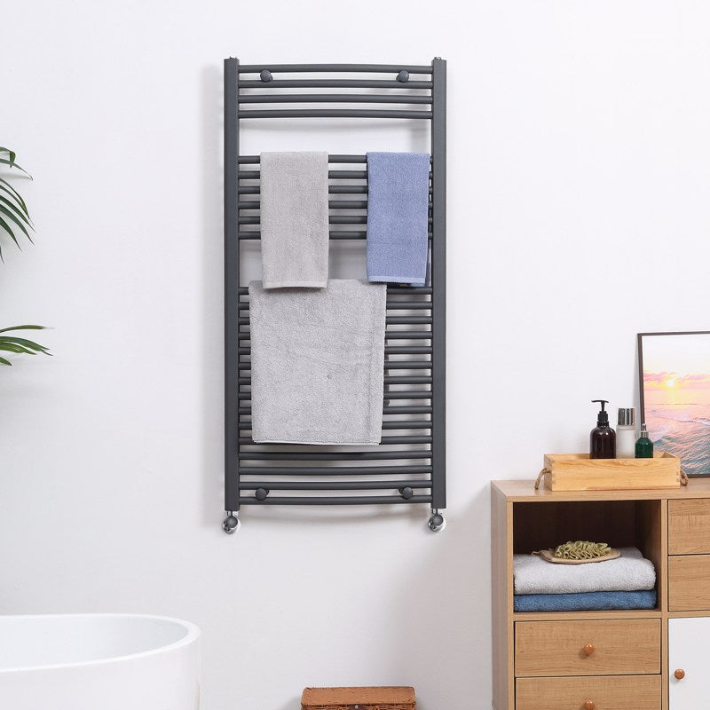 HOMCOM Curved Heated Towel Rail, Hydronic Bathroom Ladder Radiator Towel Warmer For Central Heating 600mm x 1200mm, Grey