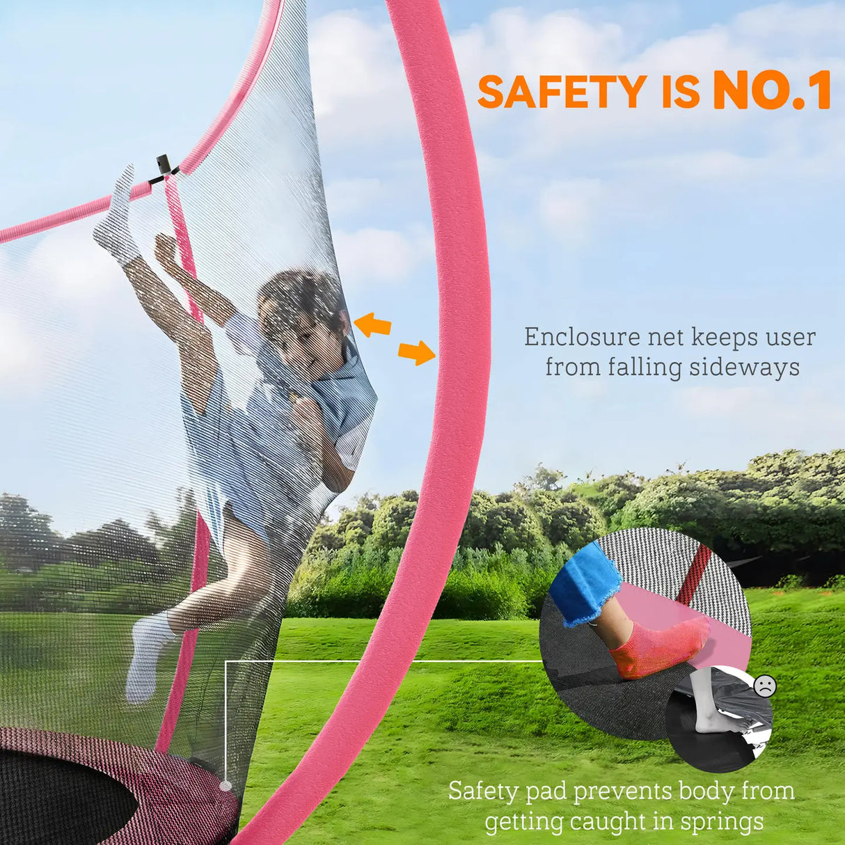 SPORTNOW 10ft Outdoor Trampoline with Enclosure Net, Spring Cover, Pink