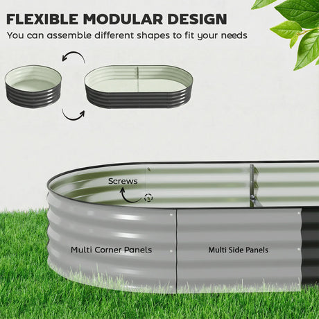 Outsunny Galvanised Raised Garden Bed, Metal Planter Box with Safety Edging, for Flowers, Herbs, Succulents, Dark Grey