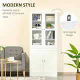 HOMCOM Modern Bookcase with Glass Doors, Display Storage Cabinet with Adjustable Shelves for Living Room, Study, Home Office, Kitchen Cupboard with Small Open Counter, White