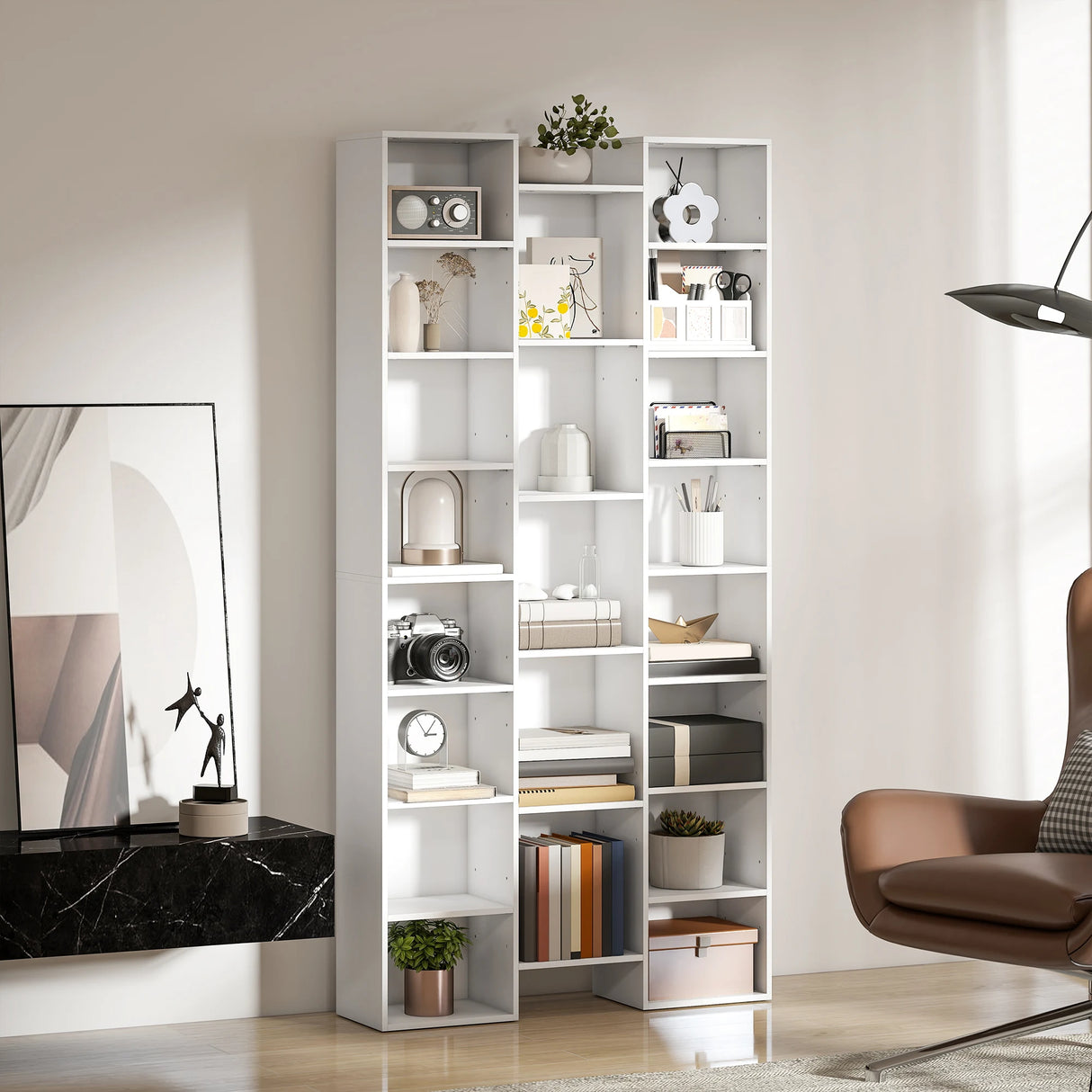HOMCOM 21-Compartment Bookshelf - White